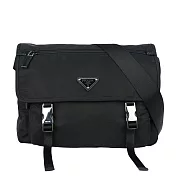 PRADA 三角牌尼龍雙釦中款斜背包/相機包 (黑色)