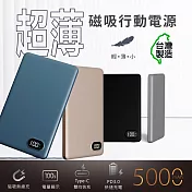 MCK 臺灣製造 5000mah 鋁合金 超薄磁吸無線充電行動電源(MCK-WCC) 金鑽藍