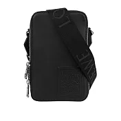 LOEWE Logo 壓印緞面小牛皮直式斜背包 (黑色)