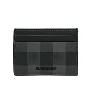 BURBERRY 格紋塗層帆布及牛皮4卡卡片夾/名片夾 (炭灰色)
