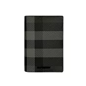 BURBERRY 格紋塗層帆布及牛皮護照夾 (炭灰色)