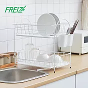 【日本和平FREIZ】Blance 寬型雙層碗盤餐具瀝水架(附筷筒)