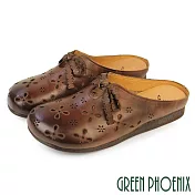 【GREEN PHOENIX】女 穆勒鞋 拖鞋 休閒拖鞋 懶人拖鞋 半拖鞋 輕量 真皮 JP22.5 棕色