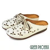 【GREEN PHOENIX】女 穆勒鞋 拖鞋 休閒拖鞋 懶人拖鞋 半拖鞋 輕量 真皮 JP22.5 米色