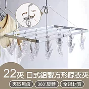 【APEX】日式鋁製方形晾衣夾22夾  (晾衣夾 晾衣架 曬襪架 內衣夾 衣架 吊襪架 毛巾架 襪夾 襪架) 銀色