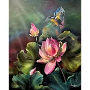 【玲廊滿藝】曾啟文-荷花池畔 翠鳥展翅65x53cm