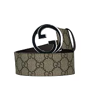 Gucci Blondie GG 銀色標誌塗層帆布及皮革寬4cm皮帶  85cm(棕色)