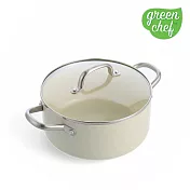 GreenChef 東京木紋系列 雙耳湯鍋20cm(奶油白)(含蓋)