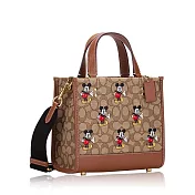 COACH x 迪士尼聯名款 經典LOGO織布米奇方包/兩用包-卡其駝
