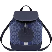 COACH 滿版LOGO皮革後背包-藍色