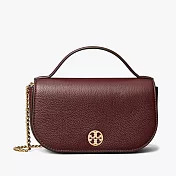 TORY BURCH 荔枝皮革翻蓋手提/斜背包 酒紅