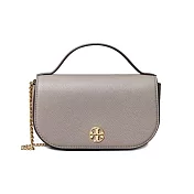 TORY BURCH 荔枝皮革翻蓋手提/斜背包 奶茶灰