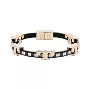 TORY BURCH 黑白格皮革T字金屬LOGO手環