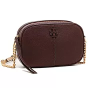 TORY BURCH 素色皮革內裏麂皮鍊條斜背包-酒紅