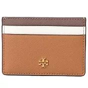 TORY BURCH 十字紋防刮皮革卡片夾-咖白駝