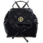 TORY BURCH 高質感菱格紋羊皮翻蓋後背包-黑