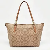 COACH 滿版LOGO皮革托特包-卡其駝色