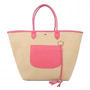 LONGCHAMP LE PANIER PLIAGE系列前口袋編織提籃包(大) 暈紅