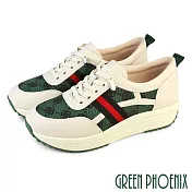 【GREEN PHOENIX】女 休閒鞋 懶人鞋 輕量厚底 免綁帶 直套式 EU35 綠色