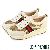 【GREEN PHOENIX】女 休閒鞋 懶人鞋 輕量厚底 免綁帶 直套式 EU35 杏色