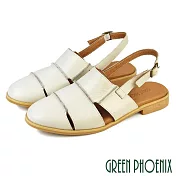 【GREEN PHOENIX】女 涼鞋 穆勒鞋 魚骨 牛皮 全真皮 臺灣製 US6 米色