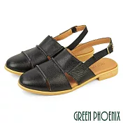 【GREEN PHOENIX】女 涼鞋 穆勒鞋 魚骨 牛皮 全真皮 臺灣製 US5.5 黑色