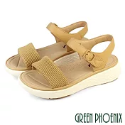【GREEN PHOENIX】女 涼鞋 厚底涼鞋 一字帶 超輕量 羊皮 真皮 EU35 杏色