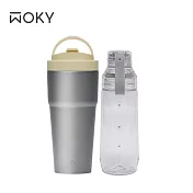 【WOKY沃廚】Ti 純鈦渾圓杯770ml-AllDay隨行款 (抗熱款)+ECOZEN 透明瓶600ml 770ml-瀾沙+600ml-淺灰