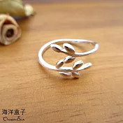 一體成形樹葉造型925純銀戒指.可調整戒圍