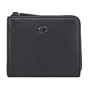 CHANEL 經典雙C LOGO 菱格紋小牛皮卡片/零錢夾(黑色)