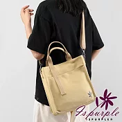 【iSPurple】文藝復古 手提方形立體帆布肩背包/ 卡其色
