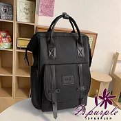 【iSPurple】清新簡約 日常通勤大開口雙肩學生包媽媽包後背包/ 黑色