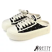 【Pretty】女 穆勒鞋 包頭拖鞋 懶人拖鞋 半拖鞋 帆布 厚底 EU36 黑色