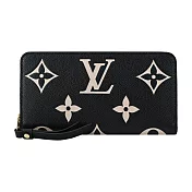 Louis Vuitton 經典LOGO牛皮壓花拉鍊長夾 黑色