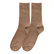 【ONEDER 旺達棉品】中筒堆堆襪 坑條襪 寬羅紋長襪 台灣製女襪棉襪- 淺焙棕 GK-A6-6