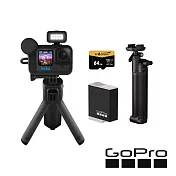 【GoPro】HERO12  Black CE創作者三向輕裝套組 (HERO12 創作者+三向多功能自拍桿2.0+腳架+原廠充電電池+64G記憶卡) 公司貨