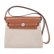 Hermes 愛馬仕 Mini Herbag 20cm 帆布斜揹包(AA黃褐色/W刻/銀釦)