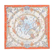 Hermes 愛馬仕 Chorus Stellarum 140 手工捲邊喀什米爾與真絲混紡方巾(橘色/自然色/灰色)