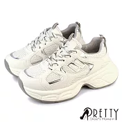 【Pretty】女 老爹鞋 運動鞋 小白鞋 休閒鞋 厚底 增高 拼接 顯瘦 EU36 銀色