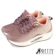 【Pretty】女 運動鞋 休閒鞋 健走鞋 氣墊鞋 輕量厚底 彈力 透氣網布 JP23 粉紅色