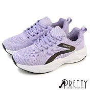 【Pretty】女 運動鞋 休閒鞋 健走鞋 厚底 彈力 輕量 吸震 透氣 JP23 紫色