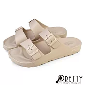 【Pretty】男 拖鞋 防水拖鞋 平底拖鞋 二字 皮帶釦 一體成型 輕量 台灣製 EU42 米色