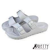 【Pretty】男 拖鞋 防水拖鞋 平底拖鞋 二字 皮帶釦 一體成型 輕量 台灣製 EU42 灰色