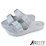 【Pretty】女 拖鞋 防水拖鞋 平底拖鞋 二字 皮帶釦 一體成型 輕量 台灣製 EU38 灰色