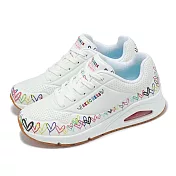 Skechers 休閒鞋 UNO-Love All Around 女鞋 白 彩虹 氣墊 膠底 緩衝 愛心塗鴉 聯名款 177917WMLT