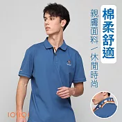 IOIIOI歐洲貴族 (有大尺碼) 短袖刺繡POLO衫 特色翻領 棉POLO衫 M 藍色