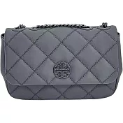 TORY BURCH 萎格紋皮革翻蓋兩用包-霧黑