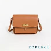 ZODENCE RENEE進口真皮水滴釦方型斜背包   暖駝