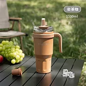 大容量雙飲手柄杯  1100ml  (隨行水杯 手提杯 保溫保冰 雙飲口吸管保溫杯 戶外 露營)  岩茶咖