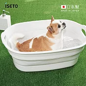 【日本ISETO】日製橢圓形多功能伸縮折疊式水桶/寵物浴盆-23L- 純白